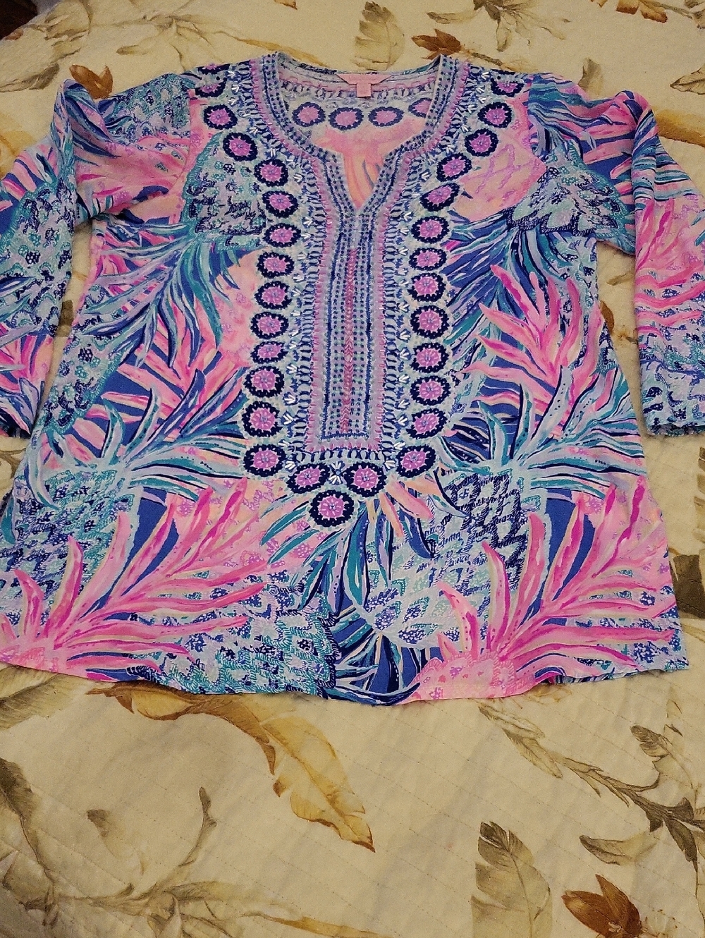 Lilly Pulitzer Pink & Blue V-Neck Tunic With Sequins